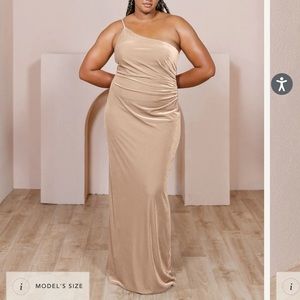 Revelry champagne velvet one shoulder dress